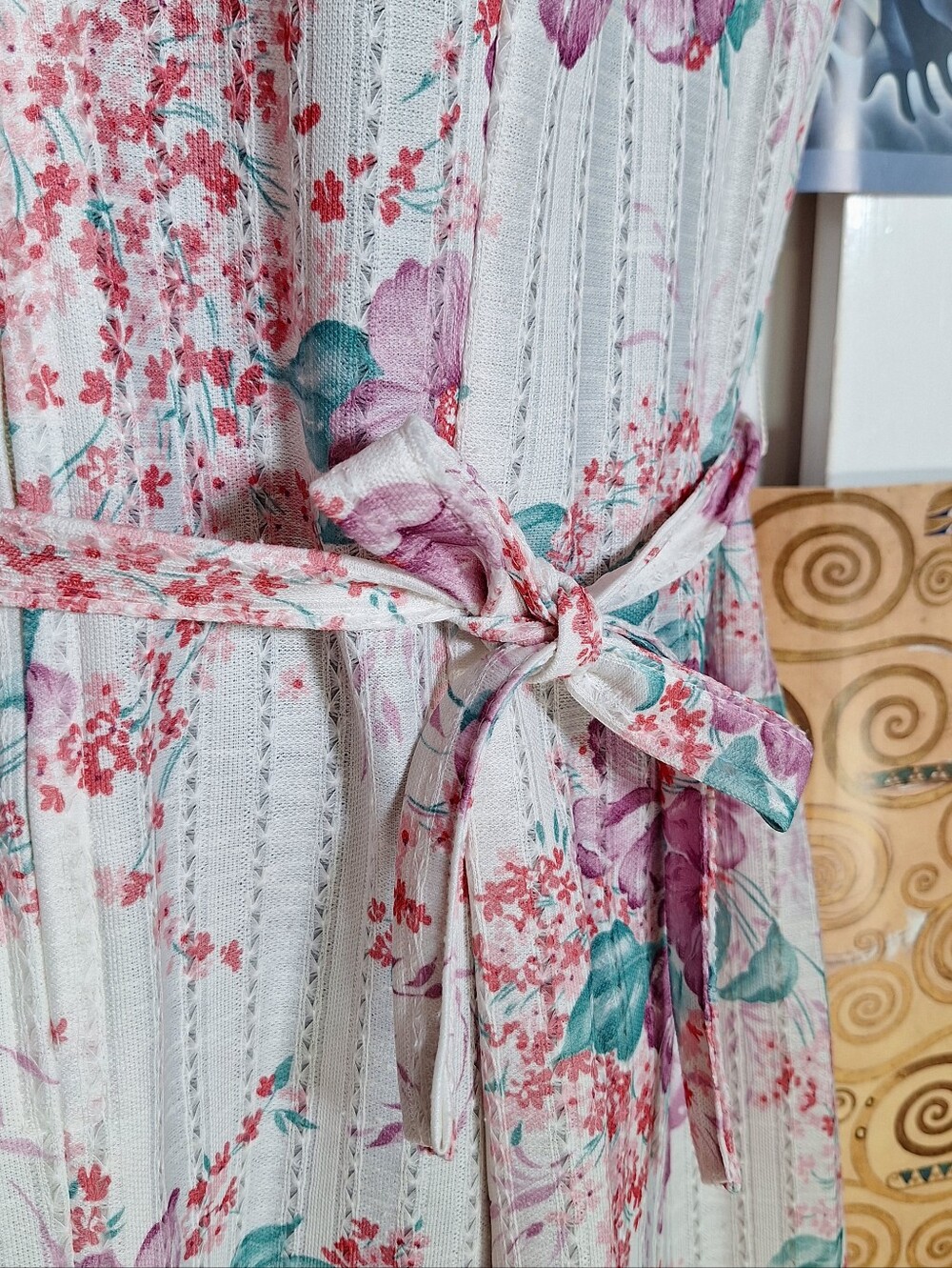Vintage 70s Floral House Dress L/XL Semi Sheer Grannycore Cottagecore Muumuu - Picture 4 of 8